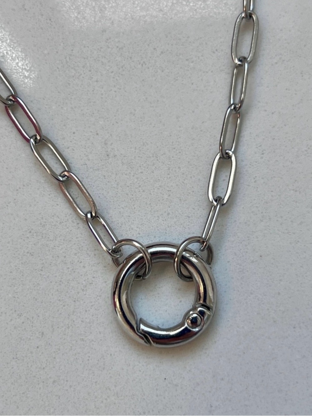 Polished Silver Link Necklace with Circular Clasp